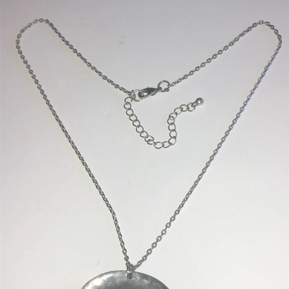 Silver Tone Black Enamel CZ Rhinestone Boho Pendant Necklace